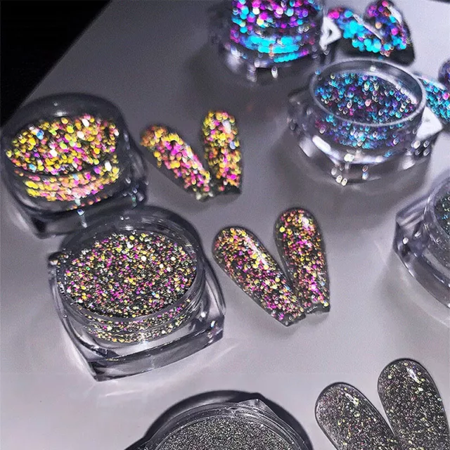 Brillo holográfico brillante reflectante polvo copos decoración arte en uñas diseño
