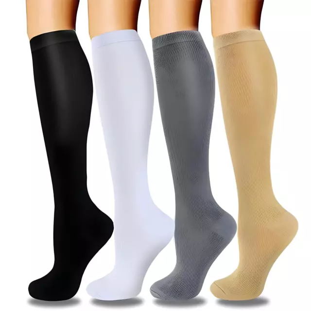 4 Pairs Compression 15-20mmHg Support Socks Relief Miracle Calf Men's Women's