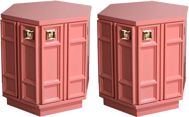Mid Century Hexagon Shape Nightstands in Coral Pink - Newly Painted