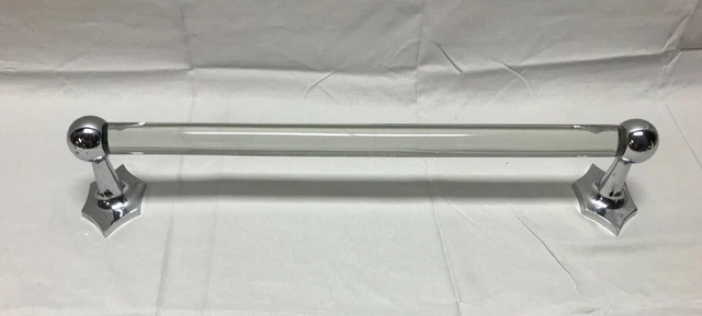 Antique 20" Glass Deco Towel Bar Hoegger Chrome Brass Ends Bathroom VTG 1917-22B