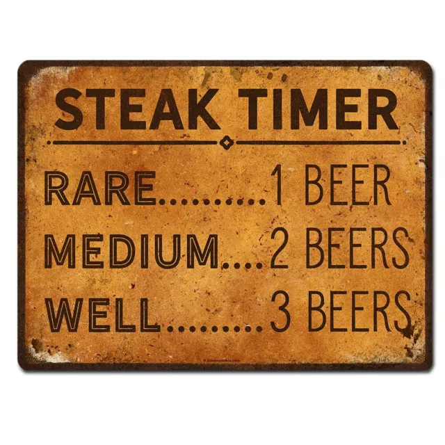 Vintage Retro BBQ STEAK TIMER BEER Bar Drink Pub Shed Garden Man Cave Metal Sign