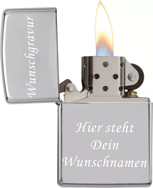Benzinfeuerzeug Sturmfeuerzeug mit Wunschgravur Name - Feuerzeug mit GESCHENKBOX
