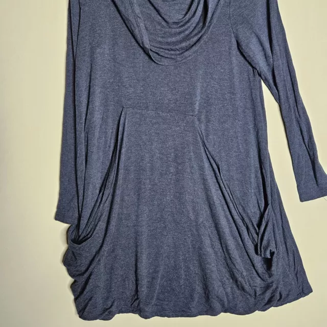 Kensie Pieces Dark Blue Cozy Draping Cowl Neck Flowing Dress Deep Pockets Size L 3