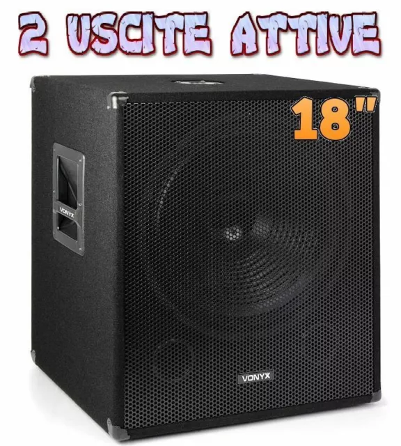 Subwoofer Dj Sub Palco Bi Amplificato Attivo 1000W 18" 46 Cm * 2 Uscite Attive