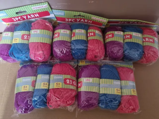 Job Lot 5 Packs New Sealed 3 X 25g Per Pack Double Knit Craft Yarn Acrylic 375g