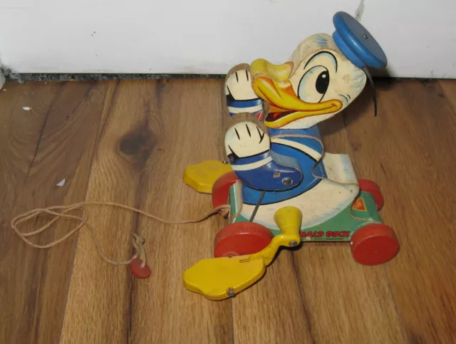 VTG Original 1950s Fisher Price #765 Donald Duck Disney Wooden Talking Pull Toy