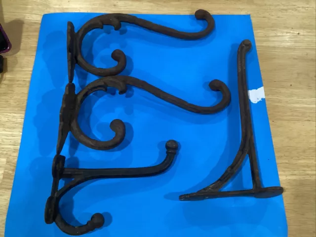 VINTAGE Cast Iron Coat Hat Hooks Lot Of 4