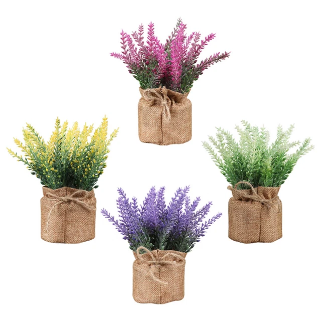 4pcs künstliche Blumenbonsai Blüten Blüten Blumen Topf mit Seil Leinen für