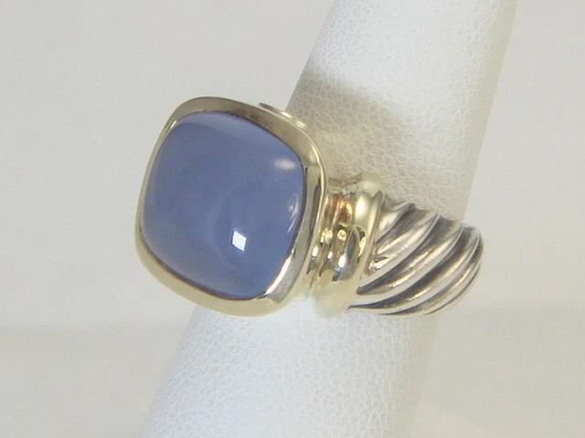 David Yurman Noblesse Blue Chalcedony Cable 14K Yellow Gold & 925 Sterling Ring
