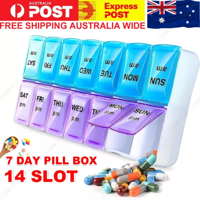 14Slot 7Day Pill Box Dispenser Medicine AM/PM Medication Organiser Week Case DF