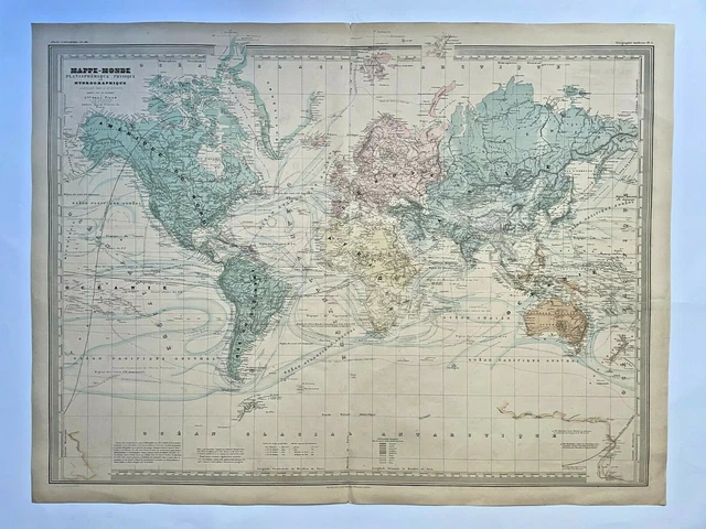 WORLD MAP DUFOUR c. 1840 LARGE ANTIQUE ENGRAVED MAP 19th CENTURY