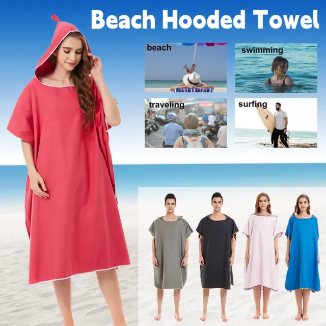 Unisex Beach Towel Changing Robe Bath Hooded Quick Dry Poncho Bathrobe Adult UK