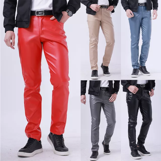 Hommes Pantalon Sexy Leggings Extensible Pour Effet Mouillé Faux Cuir Brillant ,