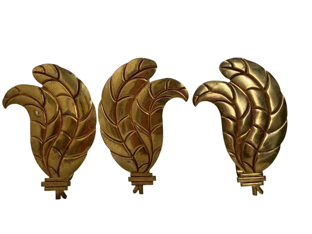 Vintage Set of 3 Brass Leaf Curtain Drape Tiebacks