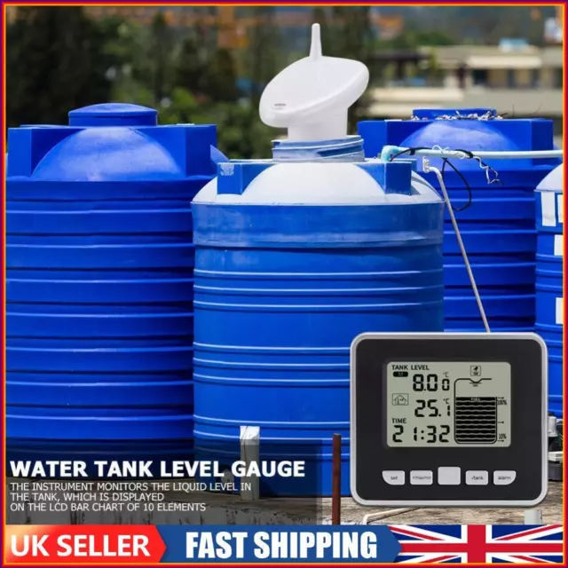 Ultrasonic Tank Liquid Depth Level Meter w/Temperature Alarm Water Level Gauge