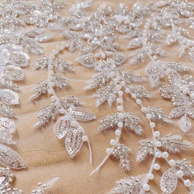 1X Spitze Applikation Blumen Pailletten Perlen Bestickt Netz Patch Wedding Nähen