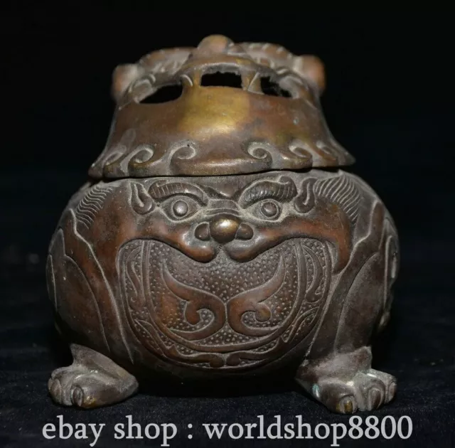 4" Xuande Marked Old Chinese Copper Bronze Dynasty Beast Censer incense burner
