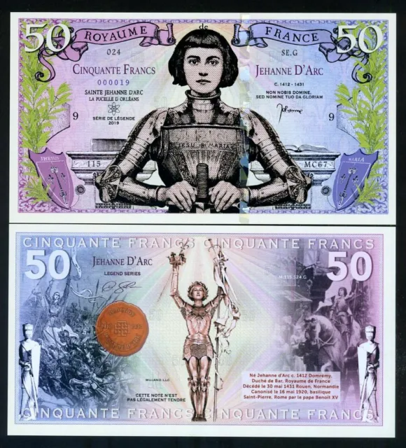 France, 50 francs, Private Issue Polymer, 2019 - Joan of Arc, 500 pcs issued