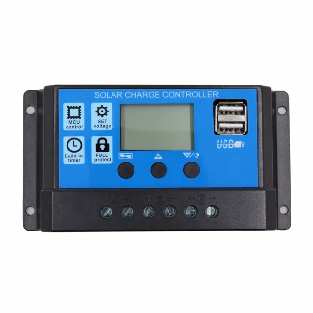 10A/20A/30A LCD Solar Charge Controller Panel Battery Regulator 12V/24V Dual USB