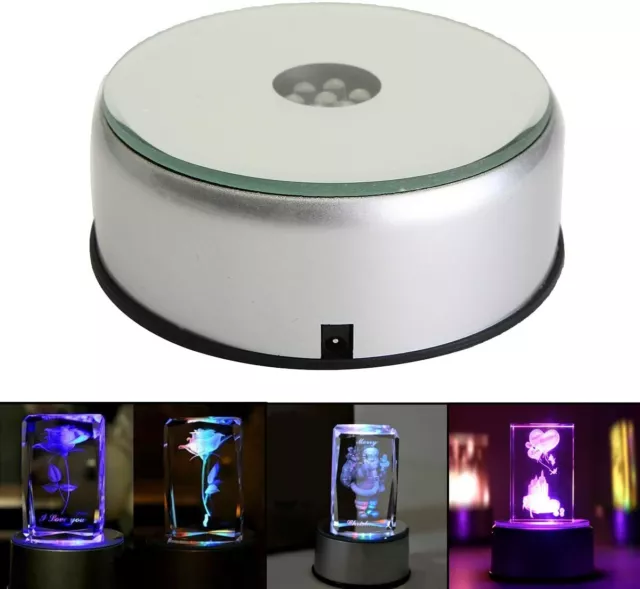 4" Led Rotating Light Color Changing Glass Crystal Display Base Stand Decoration