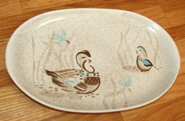 Vintage Red Wing Pottery Bob White quail serving platter 13.5" oval oblong