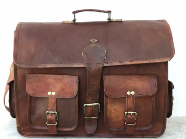 18" Hombre Grande Cuero Interior Mensajero de Lona Real Cartera Bolsa Portátil 2