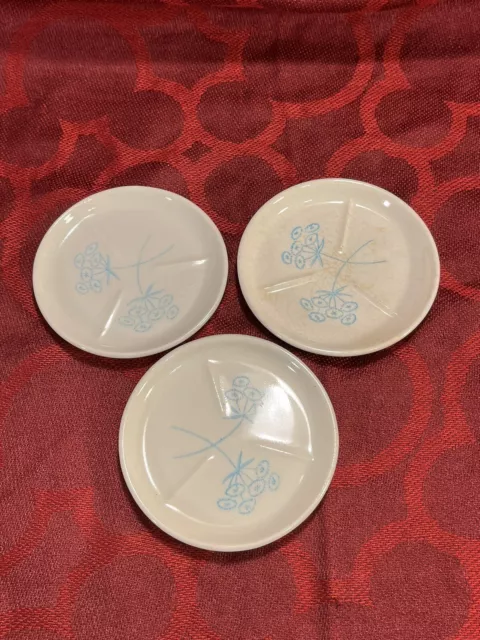 Vintage MCM Porcelain Butter Pat Plates Blue Flowers, 3.25", Set of 3. -- 6493