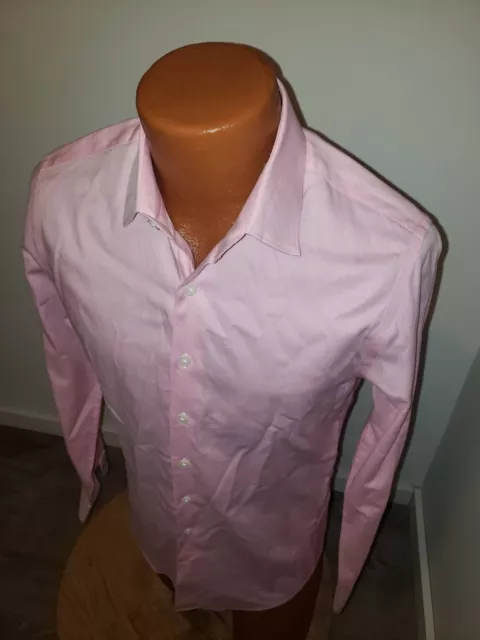 (Small) Mens Express 1MX Dress Shirt Pink SLIM Fit Solid 14 14.5