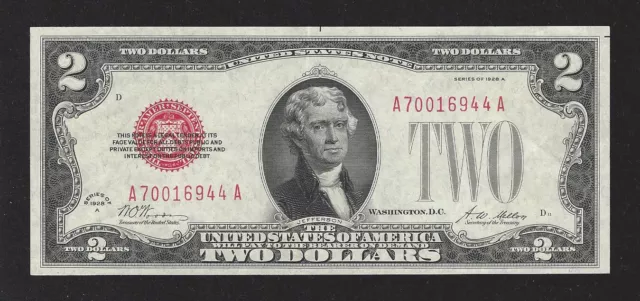 1928-A, Red Seal, Fr# 1502, $2.00 Legal Tender / U.S. Note, Key, About Unc!
