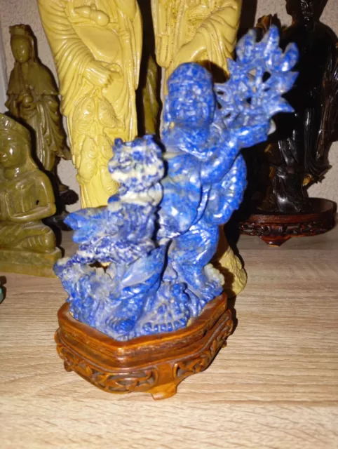 Statuette,divinité,sage,personnage en lapis-lazuli.Pierre dure.Chine.XX°.