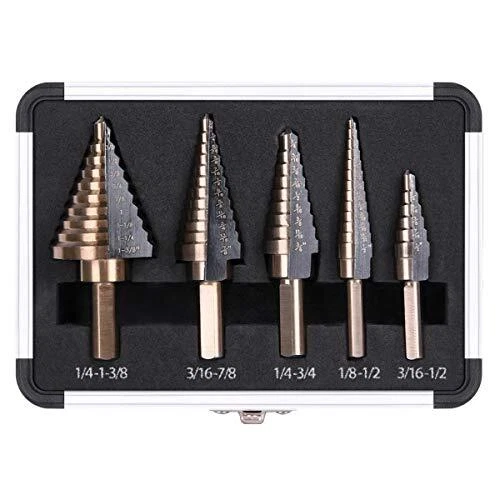 HYCLAT 5pcs Titanium Step Drill Bit, Hss Cobalt Multiple Hole 50 Sizes, High-...