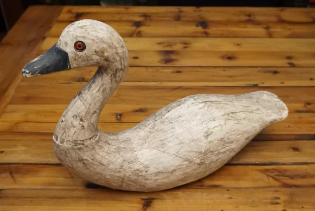 Vintage Primitive Wooden Swan Duck Decoy Hand Carved Nova Scotia Folk Art