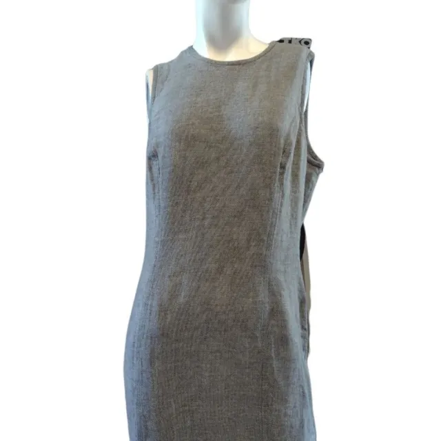 ELLEN Tracy Linda Allard Sleeveless Dress Sheath Linen Blend Gray Size 14