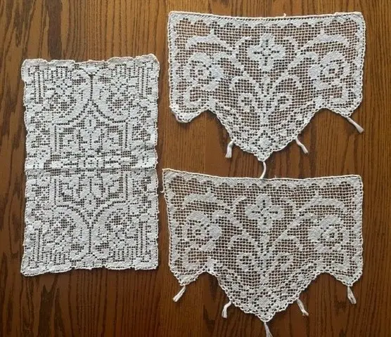 Antique 3 piece Lace Mantel/Dresser Scarf Set (crochet?)