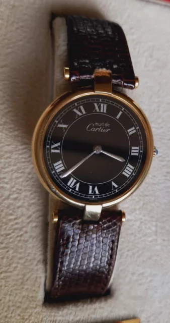 Luxury Vintage Must De Cartier Paris Argent 925 Unisex Watch - Black Dial, Roman
