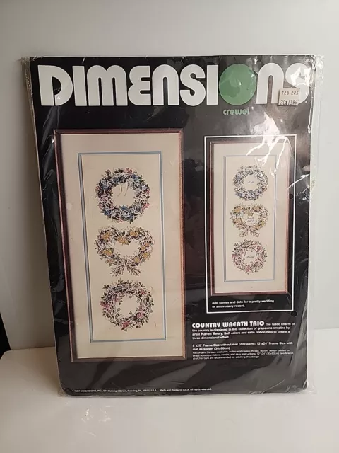 Vintage Dimensions Crewel Country Wreath Trio Kit - Personalize for Wedding Gift