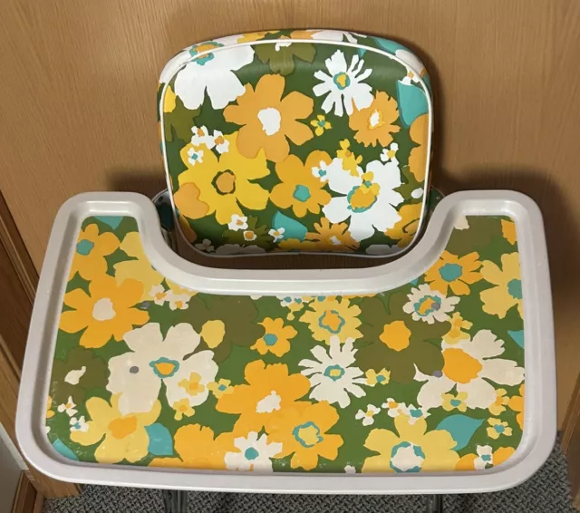 Vintage Mid Century Modern Cosco High Chair Vinyl Seat Flowers 2