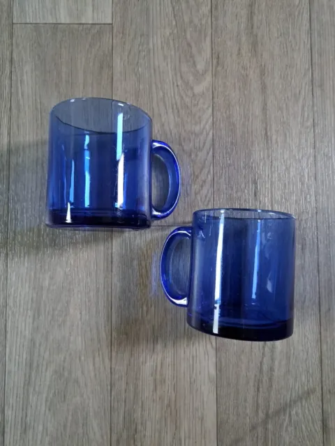 Vintage Cobalt Blue Glass Mugs 2 Made In The USA !!!