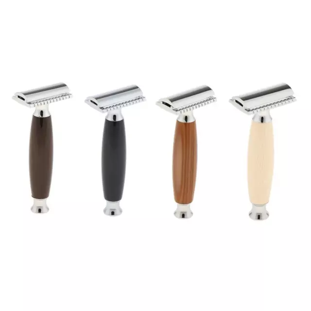 Men's Double Edge Safety Shaving Razor Alloy Classic Shaver Wooden Handle