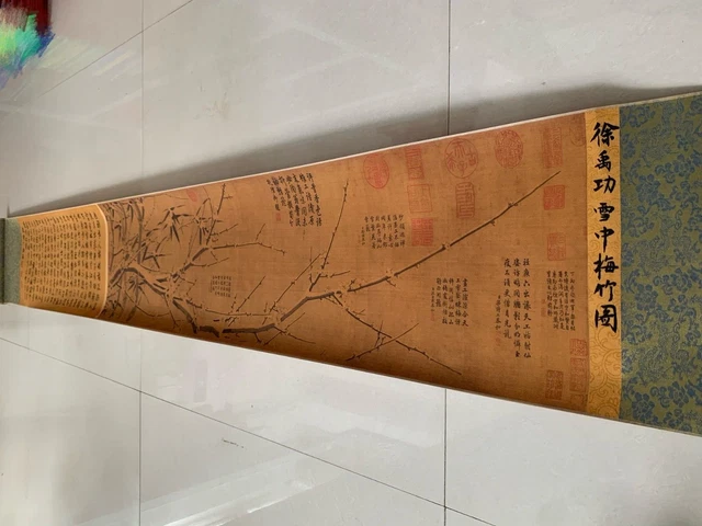 Collect Wall Decor china Xuan Paper Scroll Painting bamboo plum tree calligraphy
