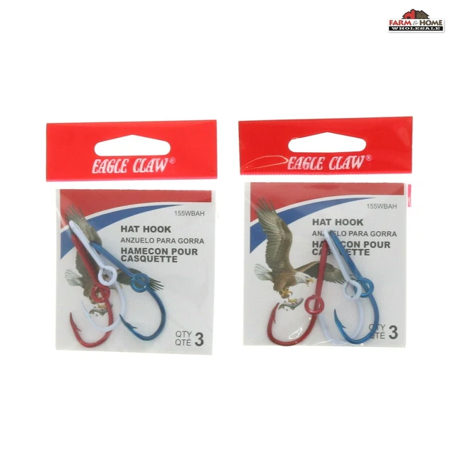 Set of 6 Eagle Claw Red White Blue Hat Fishing Hook Clip  ~ NEW