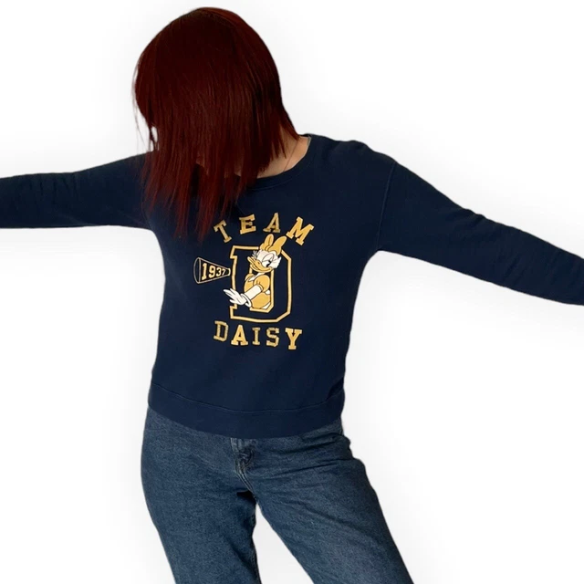 Disney Daisy Duck Sweater Jumper Navy Embroidered Printed Cartoon Pullover M VGC 5