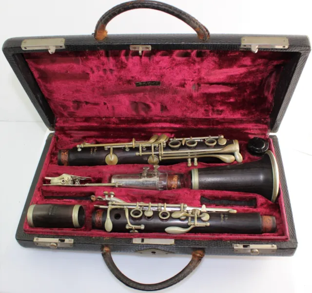 Antique Selmer Paris Recital Wood Clarinet 1920s Bundy 1752 Leather Case