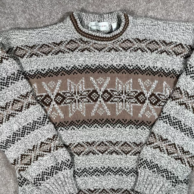 Vintage 90s Robert Stock Size Large Cotton Fair Isle USA Brown Sweater Men's