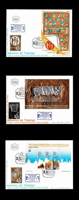Israel 1985 Israphil Souvenir Sheets #907-909 Reg Fdc Official Exhibit Covers