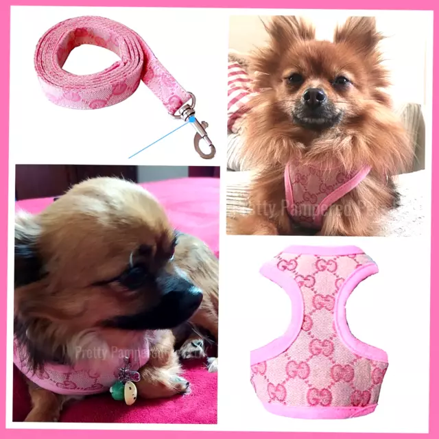 XXXS XXS XS Small Breeds Designer Pink Harness Coat + LEASH Chihuahua Puppy Dog