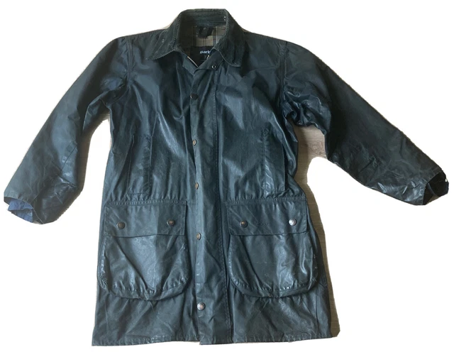 BARBOUR BORDER A201 blue C38 97cm Vintage Wax Jacket Distressed