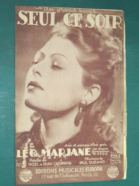 Partition  Chant "Seul ce soir" P. DURAND NOEL & CASANOVA