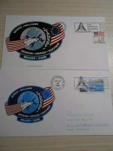 2 Belege Space Shuttle STS-51-D (1985) (1x echt gelaufen, 1x normaler Beleg)