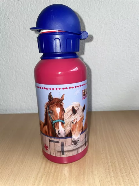 Emsa Kindertrinkflasche Mädchen Alu, 400 ml, pink Pferdefreunde Neuwertig